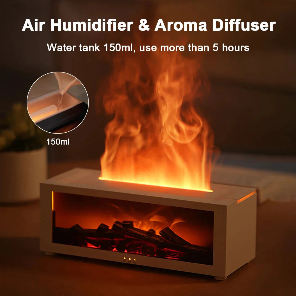 2 in 1 Flame Fireplace Aromatherapy Diffuser and Humidifier 2.0 - With 7 Colour LED Light Remote Control