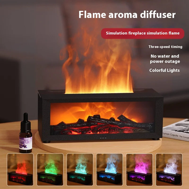 2 in 1 Flame Fireplace Aromatherapy Diffuser and Humidifier 2.0 - With 7 Colour LED Light Remote Control