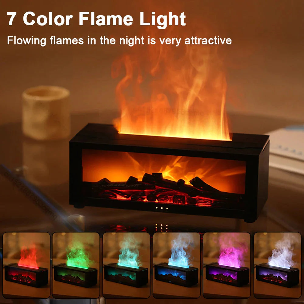 2 in 1 Flame Fireplace Aromatherapy Diffuser and Humidifier 2.0 - With 7 Colour LED Light Remote Control