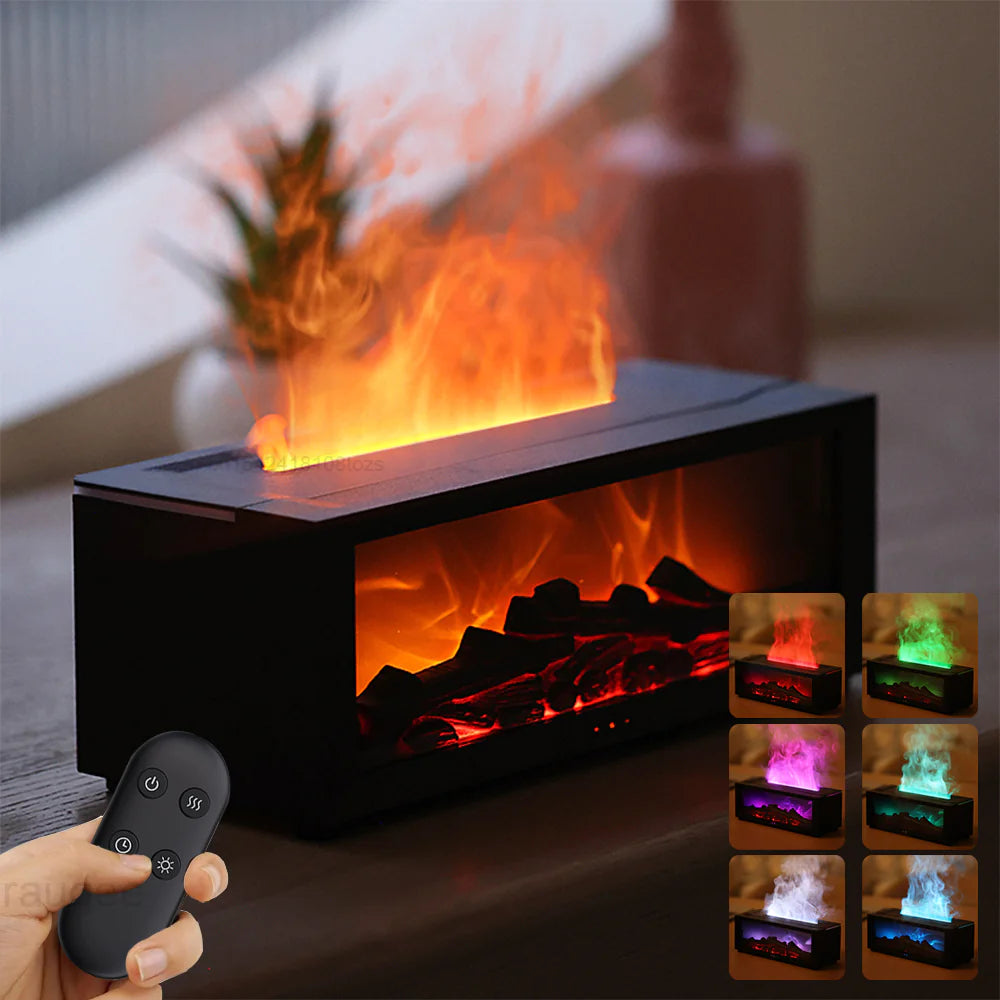 2 in 1 Flame Fireplace Aromatherapy Diffuser and Humidifier 2.0 - With 7 Colour LED Light Remote Control
