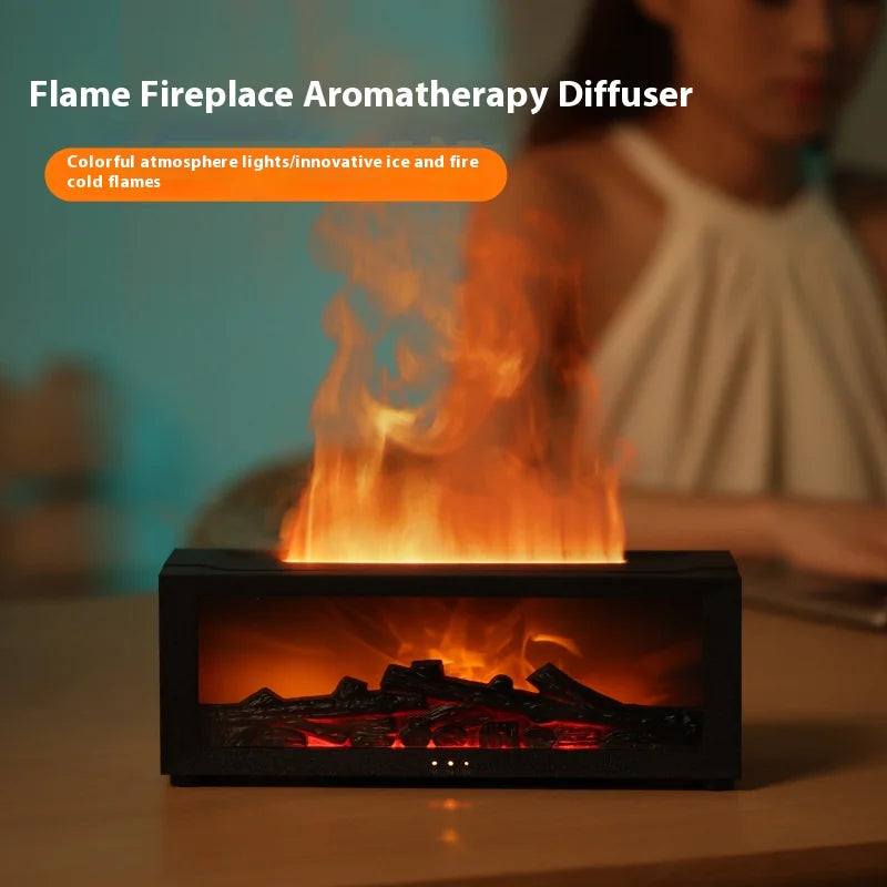 2 in 1 Flame Fireplace Aromatherapy Diffuser and Humidifier 2.0 - With 7 Colour LED Light Remote Control