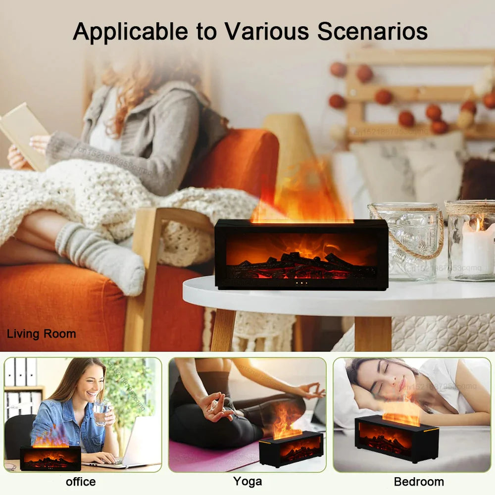 2 in 1 Flame Fireplace Aromatherapy Diffuser and Humidifier 2.0 - With 7 Colour LED Light Remote Control