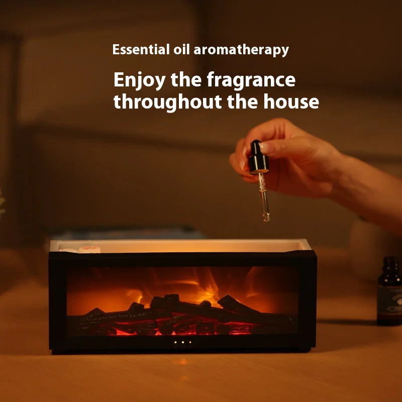 2 in 1 Flame Fireplace Aromatherapy Diffuser and Humidifier 2.0 - With 7 Colour LED Light Remote Control